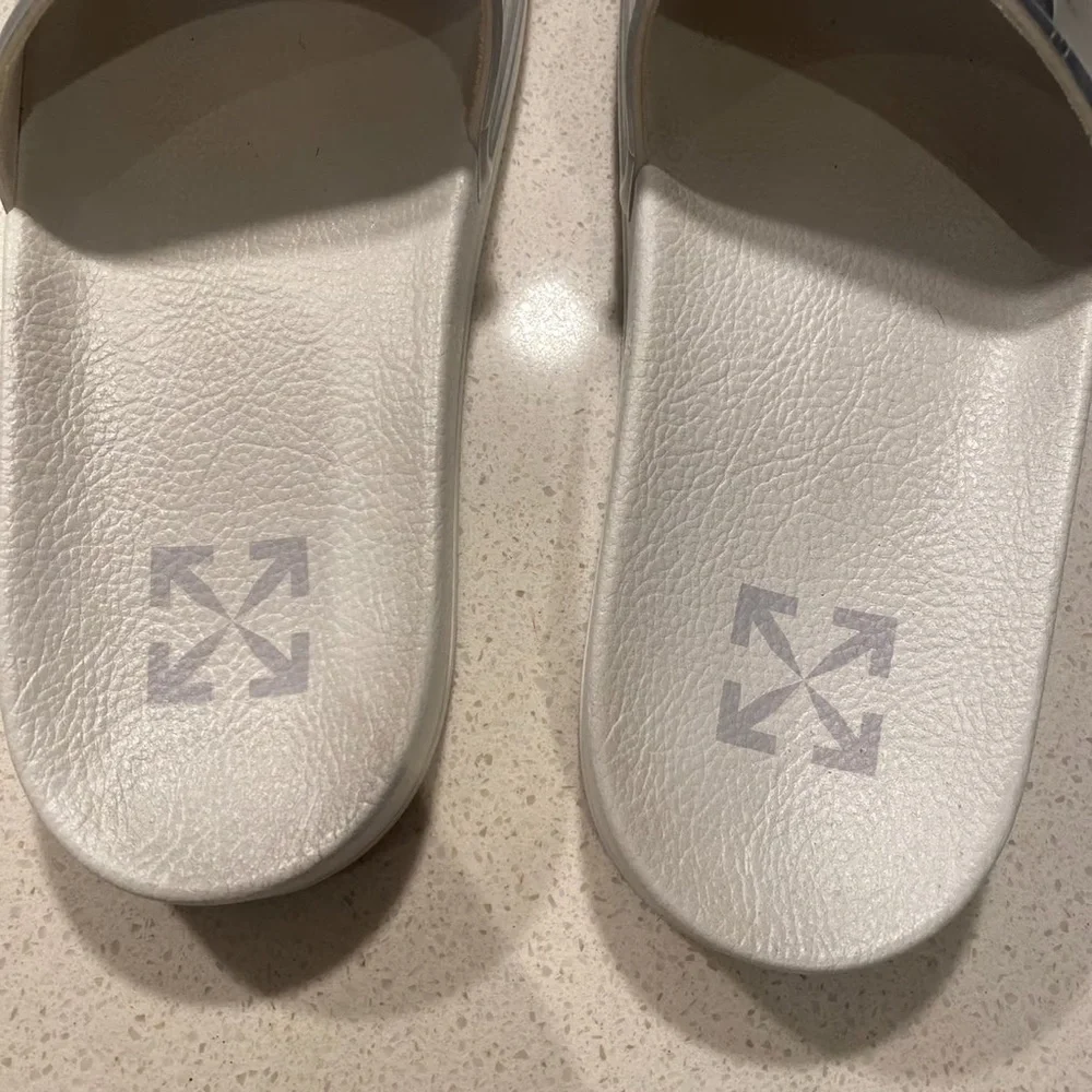 Off-White Mens Arrow Slides Mirror Silver Slip-On Sandal Shoes Size EU 43/US 10